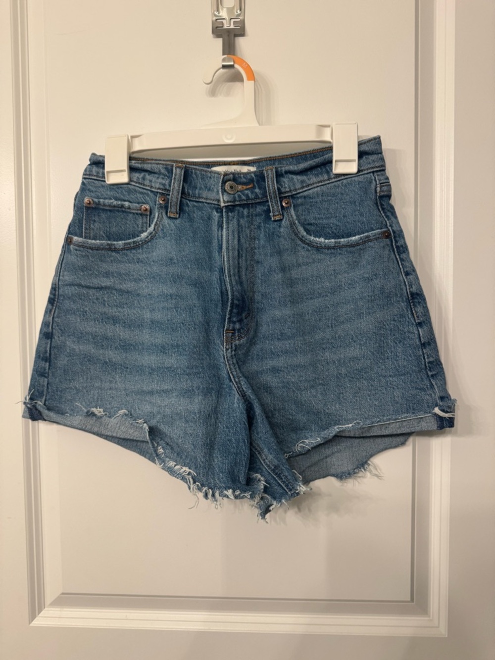 Curve Love Abercrombie & Fitch Medium Blue High-Rise Distressed Denim Shorts